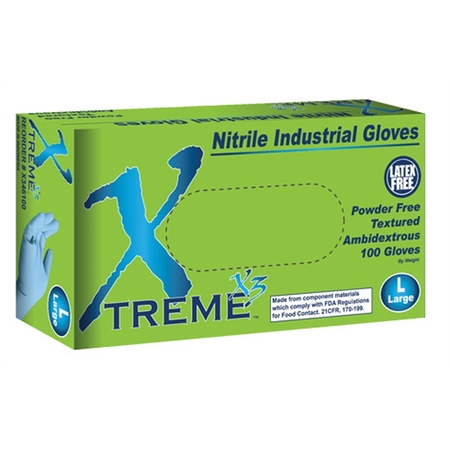 AMMEX L Xtreme X3 Powder Free Textured Blue Nitrile X346100